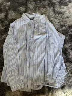 古着 90s ポロ ラルフローレン 刺繍ロゴ ストライプ シャツ マルチブルー