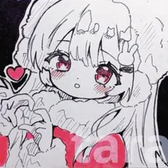 手描き イラスト オリジナル アナログ 色紙 モノクロ 赤