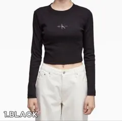 Calvin Klein ショート丈 ロングスリーブ Tシャツ ブラック
