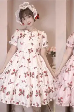 アベイル まゆろん コラボ いちごリボンワンピース ホワイト 4L