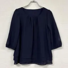 373 マルイ ネイビー 七分袖ブラウス XS
