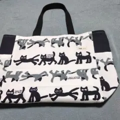猫デザイン トートバッグハンドメイド両サイドポケットバッグ