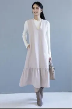 オペークドットクリップ❤︎裾フリルVネックジャンスカ⭐︎超美品！