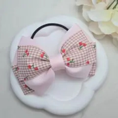 チェリー チェック リボン ピンク ヘアゴム ヘアクリップ キッズ ベビー