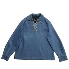 70s USA製 プルオーバー レースアップ デニムシャツ