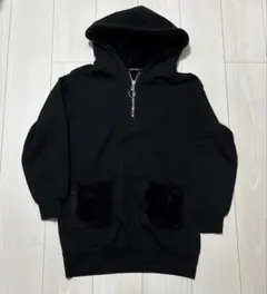 one way ファーポケット付き ハーフジップ パーカー　ブラック