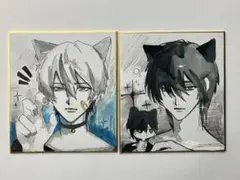 イラスト オリジナル 手描き アナログイラスト 2枚セット 色紙 28.