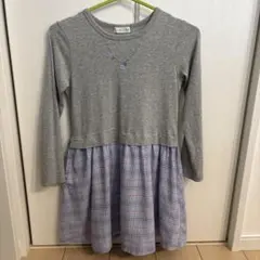 グレー✖︎チェックの長袖ドッキングワンピース130センチ