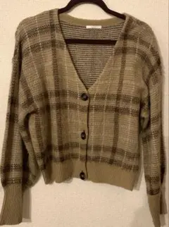 チェック柄 Vネック カーディガン