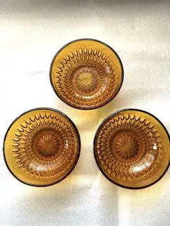 曽我ガラス　アンバー色　ガラスボウル 3個セット