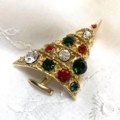 ヴィンテージブローチ クリスマスツリー ラインストーン ゴールド カラフル宝石③