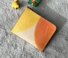 【手染め】ヌメ革 マチありL字ファスナー レザークラフト イエロー&オレンジ