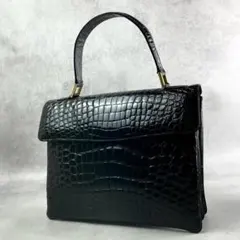 本クロコダイル シャイニング ハンドバッグ ダークブラウン GENUINE 艶感 本クロコダイル シャイニング ハンドバッグ ダークブラウン GENUINE 艶