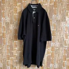 TOMMY HILFIGER ポロシャツ 半袖 ブラック 刺繍 ロゴ XL