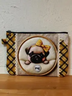 ワッペンパグちゃんパネルのふんわりファスナーポーチ、20