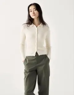 メリノリブポロカーディガン　オフホワイト　Lサイズ