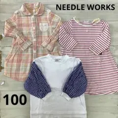女の子　100 ニードルワークス　ワンピース　シャツ　チュニック　長袖　ピンクのサムネイル
