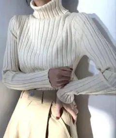アイボリー タートルネック　ニットプルオーバー