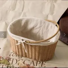 カバー付きPPラタンバスケット ピクニックバスケット　スリーコインズ