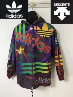 アディダス　デサント製　裏地ボア.キルティング　フード付　総柄　ジャケット