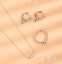 ピアスリングネックレス 3セットczダイヤ サージカルステンレス ラスト1