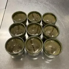 【9客セット】和食器 湯呑み 織部焼風 緑 釉薬 茶器 汲み出し 飲食店 まとめ