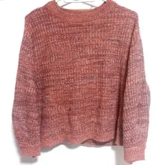 GU オレンジ系 リブ編みニットセーター トップス ミックスカラー 丸首