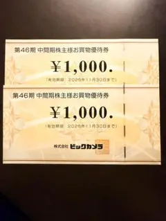 【株主優待クーポン付】ビックカメラ 株主優待お買物券 2000円分
