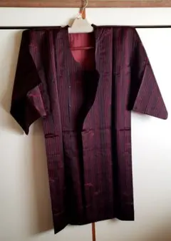雨コート 縦縞 エンジ系 和装コート レトロ