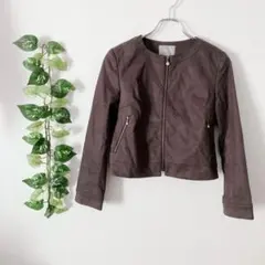 【7】 エフデ ノーカラージャケット 長袖 ショート丈 ジップアップ スエード調