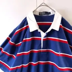 ポロラルフローレン マルチボーダー ポロシャツ LL 青赤・ラガーシャツ