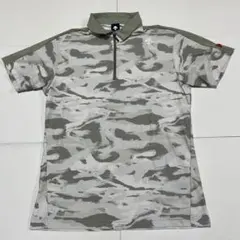 デサントゴルフ 半袖ハーフジップ メンズOサイズ グレー 総柄 迷彩