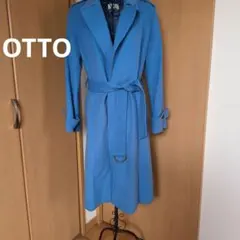 OTTO　毛＋カシミヤ　 青 ロングコート 肩ボタン付き　ベルト