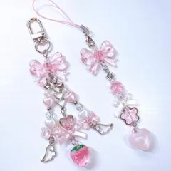 ビーズキーホルダー コレクトブック ストラップ ピンク 2コセット チャーム