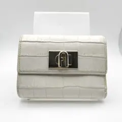フルラ　折財布　財布　ウォレット　クロコダイル型押し　ホワイト