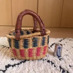 西アフリカ・ブルキナファソ製✨山羊革 持ち手のミニカゴ 一点物