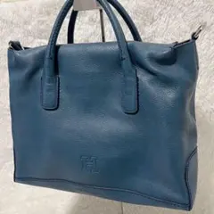 希少カラー　ヒロフ デュオ2way ハンドバッグ　ロゴ型押しA4収納可　水色のサムネイル