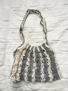 ストライプラメメッシュバッグ　ハンドメイド　かぎ針編み　新品未使用　匿名配送