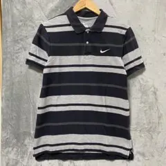 【L1431】 NIKE ボーダーポロシャツ サイズL グレーのサムネイル