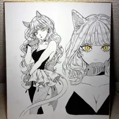 え*夜様 手描きイラスト アナログ 小色紙 - メルカリ