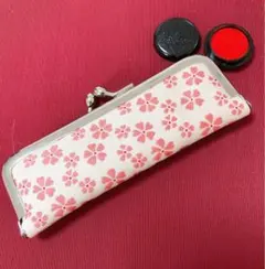 【破格！】印鑑ケース 朱肉付き 和柄 桜 がま口 サクラクリーム