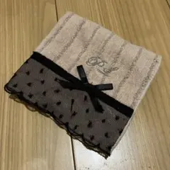 PL リボン付きストライプタオルハンカチ　ピンク