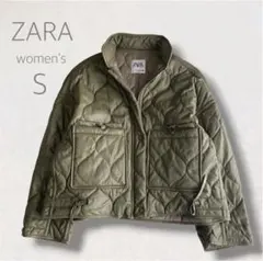 ZARA キルティングジャケット S オリーブグリーン 合皮調 防寒 カジュアル