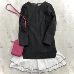 ジャスグリッティー異素材ドッキングワンピース金ボタングレー