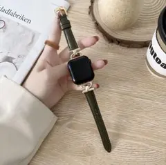 AppleWatchバンド38/40/41mmオリーブグリーン+ゴールドバックル