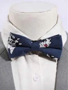フレンチブル柄蝶ネクタイ　ネイビー　可愛い　お洒落　個性的　カジュアル　新品　犬