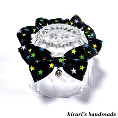 No.127 猫の首輪(カラフルスター・ブラック)サイズ調整可能