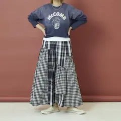 チェック パッチワーク フリル フレア ティアードスカート