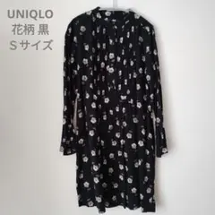 UNIQLO 花柄 カジュアルワンピース 黒 Ｓサイズ