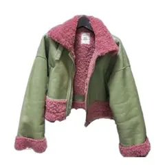 jouetie 緑×ピンク　カラーボアムートン ジャケット